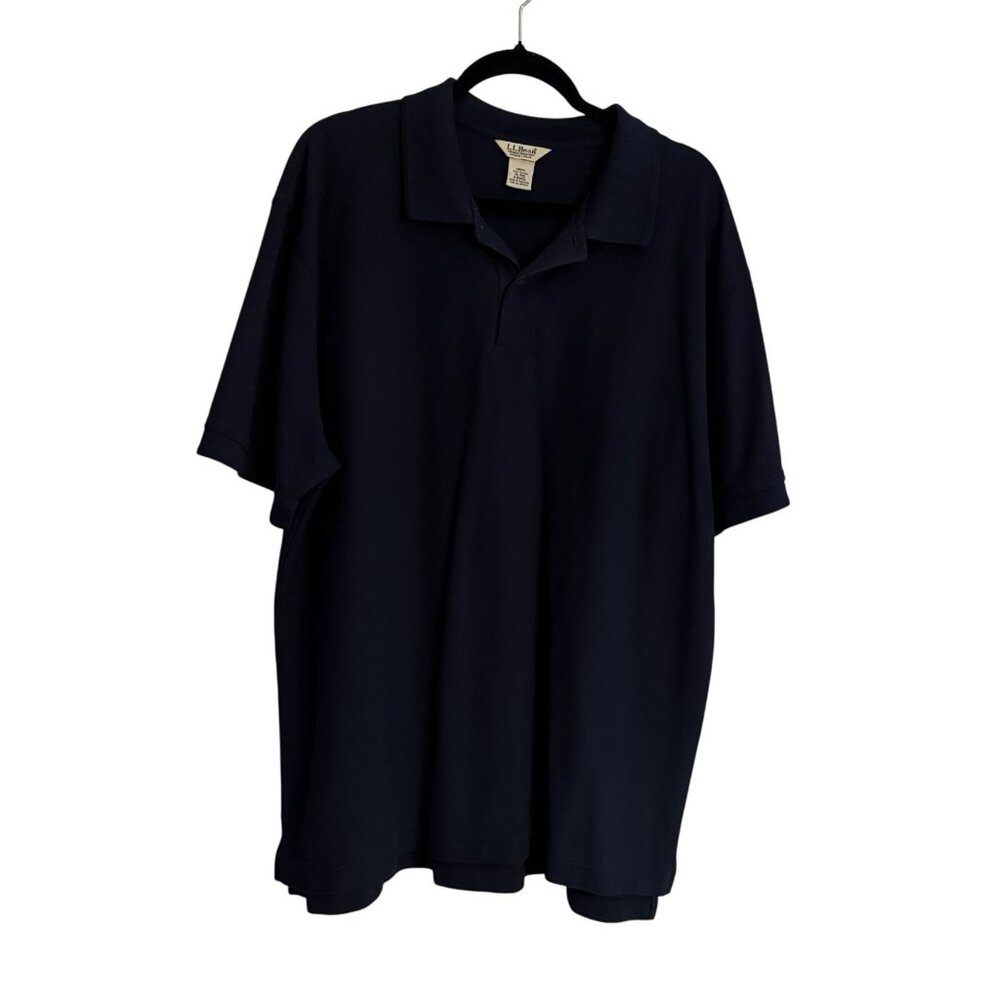 LL Bean Men SZ XL - Reg Navy Blue Wrinkle Resistant Double L Polo S/Sleeve Shirt